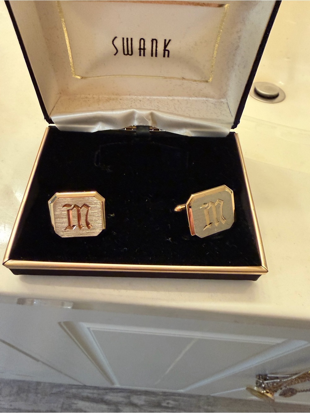SWANK Gold and Silver Two-Tone 'M' Octagonal Cufflinks